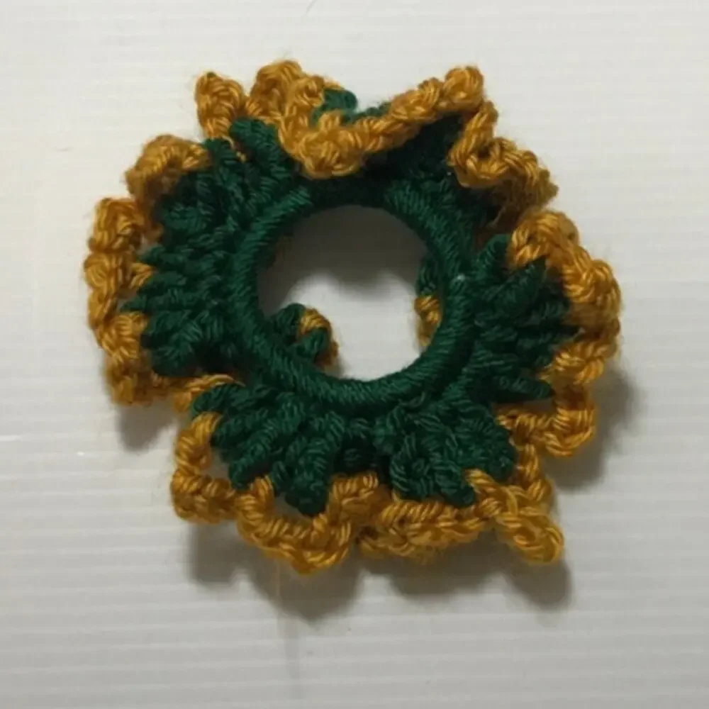 NWT Green Gold Handmade Crocheted Hair Scrunchie